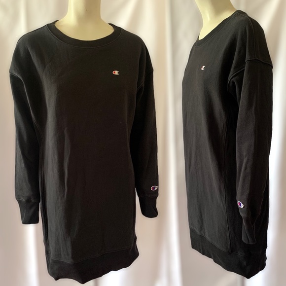 CHAMPION BLACK DRESS SHIRT COTTON CREWNECK OVERSIZED LONG  SLEEVES WOMEN SMALL - Picture 2 of 14